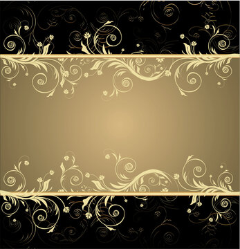 Vector black and gold floral background for text with pattern