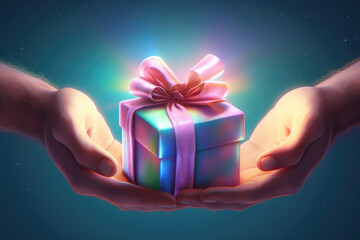 Hands holding a gift box Generative AI