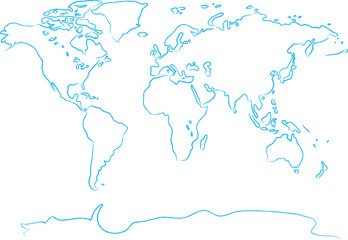 Fototapeta premium Drawing the world map a blue brush