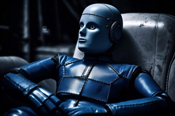a dummy sitting on a leather chair created with Generative AI technology
