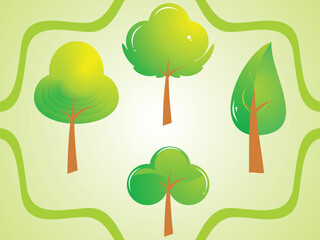 abstract cute beautiful green tree set vector illustration