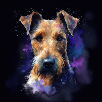 Watercolor portrait of cute Irish Terrier dog. Generative AI illustration
