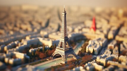 Aerial view of Paris, tilt shift, miniature. Generative AI