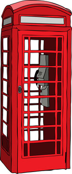 Vector illustration of British red phone booth in London