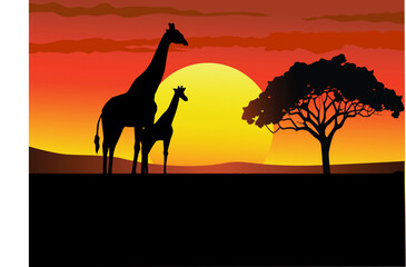 Vector safari Africa sunset