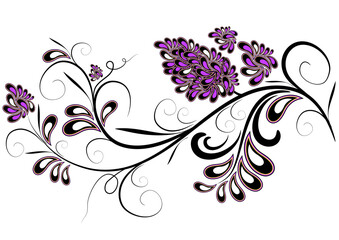 Decorative branch with lilac inflorescences isolated on white (vector)
