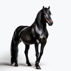 Fototapeta na wymiar black horse (Equidae), against white background, AI generated