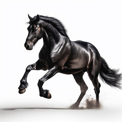 black horse (Equidae), against white background, AI generated