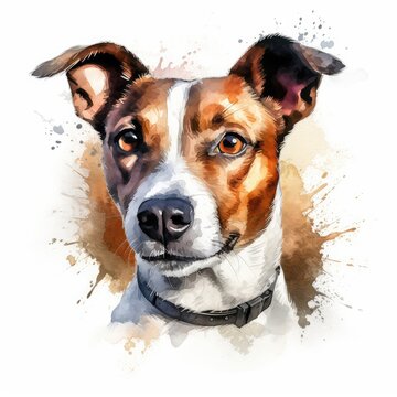 Jack Russell Terrier portrait. watercolor illustration clipart