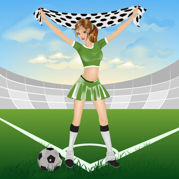 Girl soccer fan. Illustration in vector format