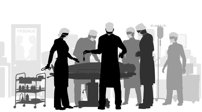 Editable vector illustration of a surgery in an operating theater