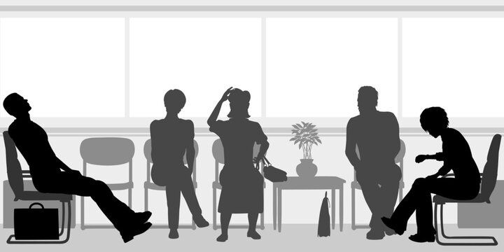 Editable Vector Silhouettes Of People Sitting In A Waiting Room