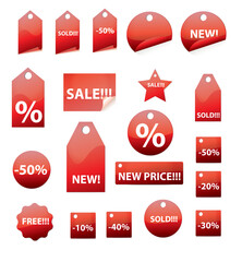 set of vector price tags, labels in red color