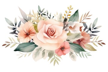 Beautiful watercolor floral bouquet isolated on white background., Generative AI
