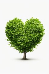 Heart shaped green tree isolated on white background, Generative AI