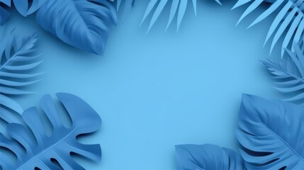 Fototapeta na wymiar Blue Tropical palm leaves on blue background., Generative AI