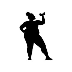 Vector illustration. Silhouette of a plump woman. Going in for sports. weight loss