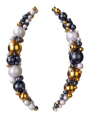 Symbols Left and Right Parenthesis of jewelry balls in black and yellow gold and pearls. Alphabet from jewellery font serif Isolated on transparent background. 3D render
