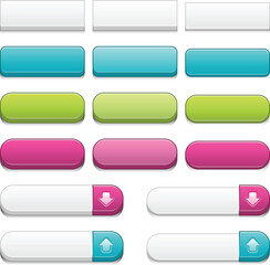 Colorful web 3d buttons, with five different styles and active, over and click states. Global swatches included. Easy to change colors.