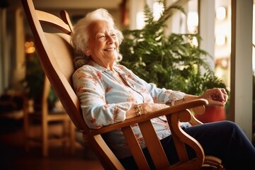 A retired woman in a rocking chair  created with generative AI technology.