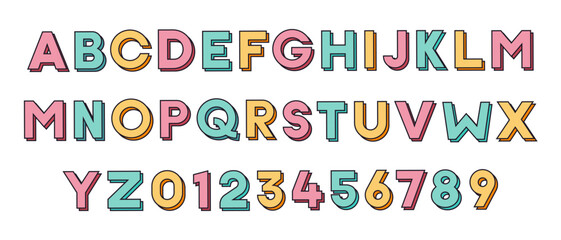 Custom font design. Typeface effect style. Colorfull filled outline graphic style