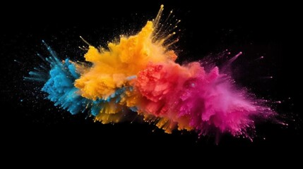 Fototapeta premium Explosion of colored powder isolated on black background. Abstract colored background, Generative AI