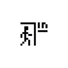this is in and out icon in pixel art with black color and white background ,this item good for presentations,stickers, icons, t shirt design,game asset,logo and your project.