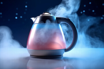 Boiling kettle with dense vapor rising Generative AI