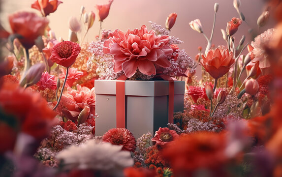 The gift box is surrounded by colorful flowers with a red ribbon,
Gift boxes are perfect for weddings, birthdays, Valentine's Day, bridal, Mother's Day, school entrance gifts, birthday gifts, wedding 