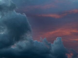 Dark Morning Cloudscape with Rain and Red Sky Above Waikiki Hawaii.