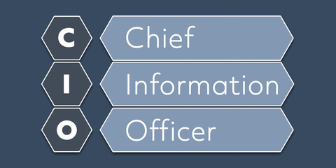 CIO Chief Information Officer. An Acronym Abbreviation of a term from the software industry. Illustration isolated on blue background