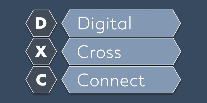 DXC Digital Cross Connect. An Acronym Abbreviation of a term from the software industry. Illustration isolated on blue background