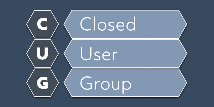 CUG Closed User Group. An Acronym Abbreviation of a term from the software industry. Illustration isolated on blue background