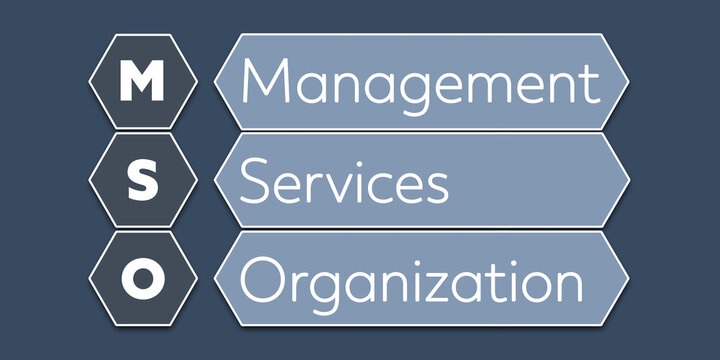 MSO Management Services Organization. An Acronym Abbreviation of a term from the software industry. Illustration isolated on blue background