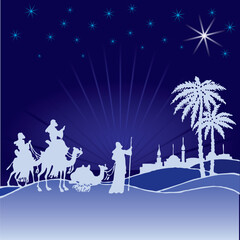 Classic three magic scene and shining star of Bethlehem.