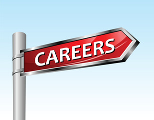 Arrow road sign careers. Glowing vector illlustration.