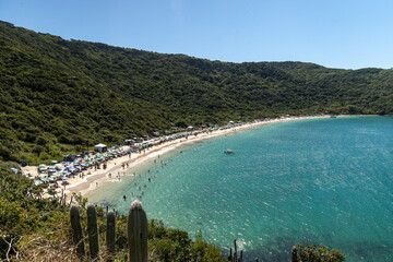 beach shore with islands and mountains