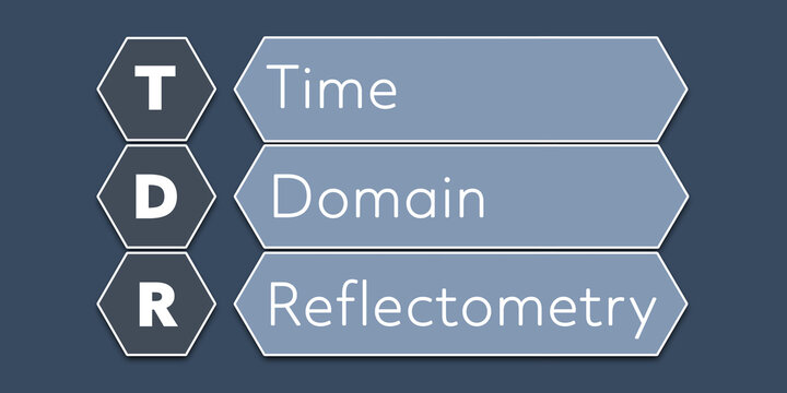 TDR Time Domain Reflectometry. An Acronym Abbreviation of a term from the software industry. Illustration isolated on blue background
