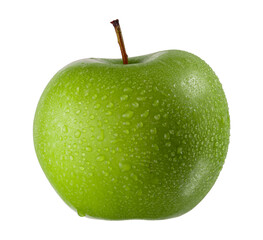 Manzana verde mojada con agua fresca
