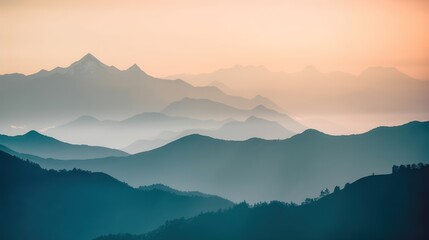 Obraz premium Beautiful mountain landscape in the morning. Sunrise over the mountains, Generative AI