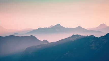 Naklejka na ściany i meble Beautiful mountain landscape in the morning. Sunrise over the mountains, Generative AI