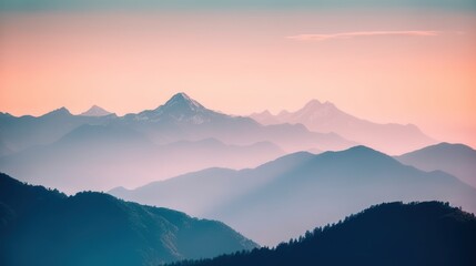 Naklejka na ściany i meble Beautiful mountain landscape in the morning. Sunrise over the mountains, Generative AI