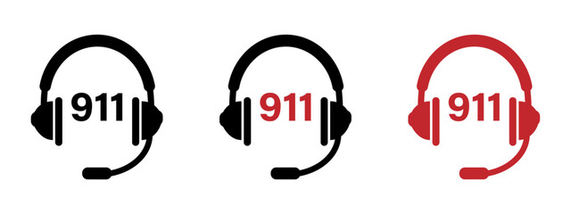 911 flat emergency call number graphic vector icons set