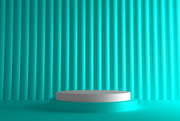 Abstract 3d rendering placing the product with copy space. Modern blue round podium with geometric background. Concept of design for product display. 