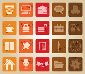 Business and office set of different vector web icons. Retro style.