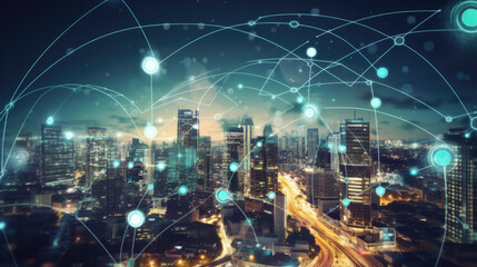 modern networked city with skyscrapers and 5g high-speed internet. living in the future concept. Generative AI