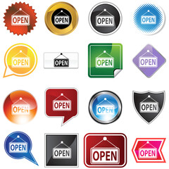Open sign icon set isolated on a white background.