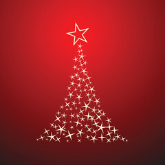 Abstract christmas tree on red background