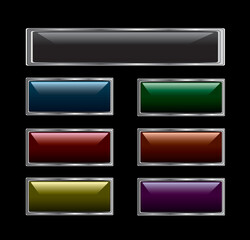 collection of vector buttons with silver frame