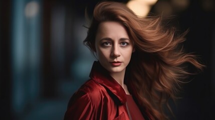 Fototapeta premium Young female model in a hurry gorgeous and beautiful portrait shot - made with Generative AI tools